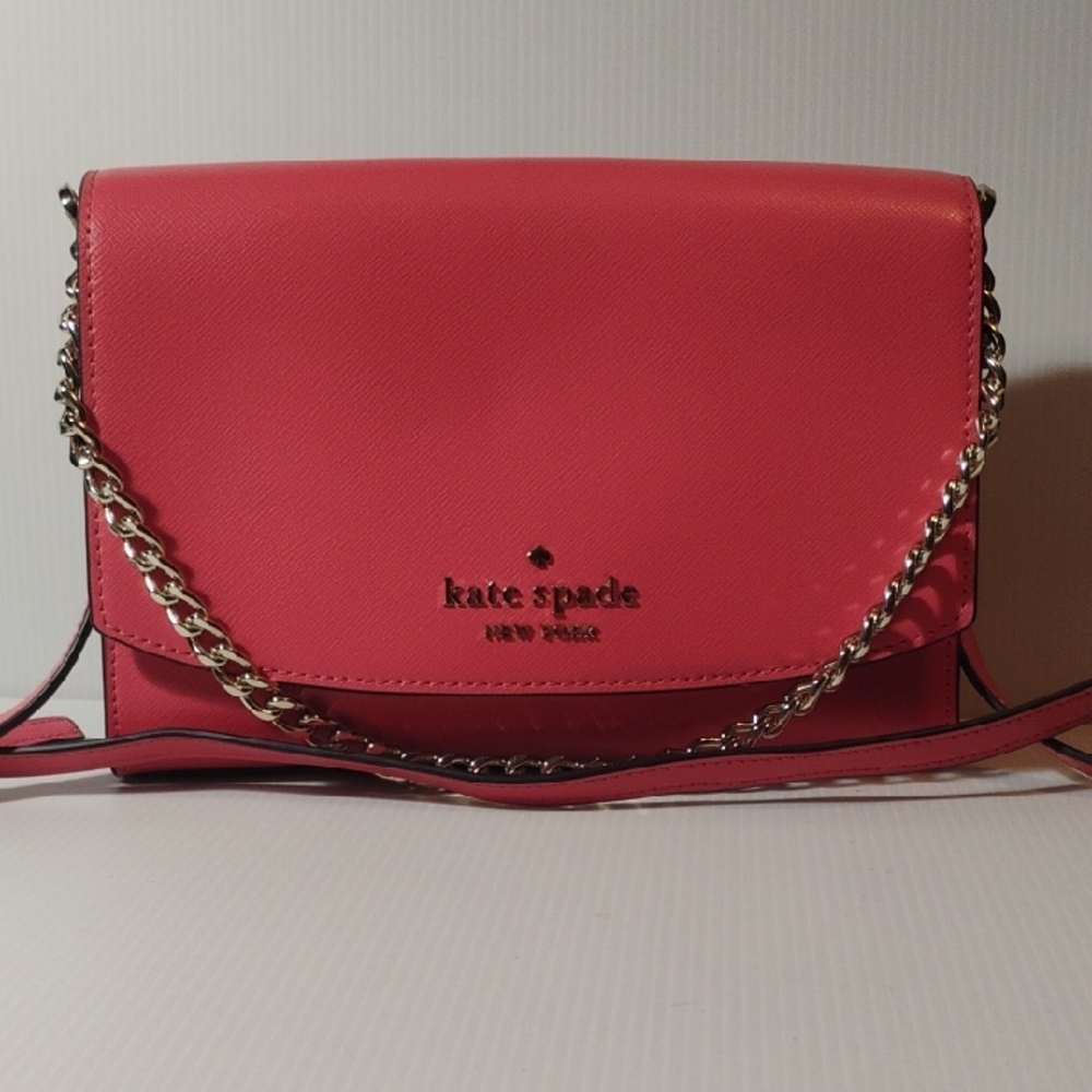 Kate Spade New York Pink Leather Crossbody Bag with Silver Chain NWOT